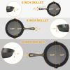 3Pcs Pre-Seasoned Cast Iron Skillet Set 6/8/10in Non-Stick Oven Safe Cookware