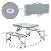 Outsunny Folding Picnic Table with Seats and Umbrella Hole, Portable Camping Chairs Set, 4-Seat, Aluminum Frame, Gray